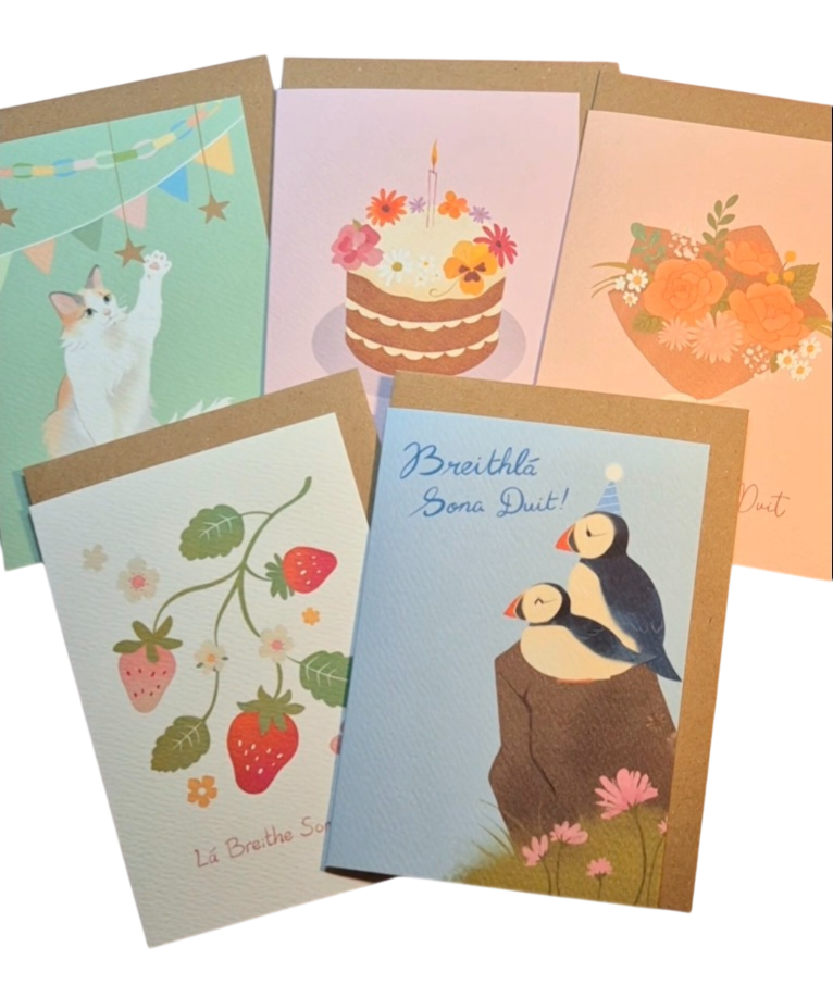 Gaeilge Birthday Card Set - 5 Cártaí Breithlá